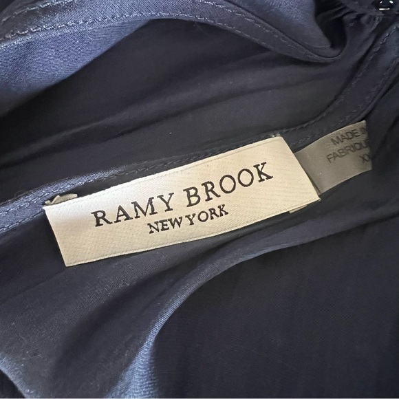 Ramy Brook New York Navy Blue Halter Smocked Waist Ruched Front Top XL - Picture 4 of 8